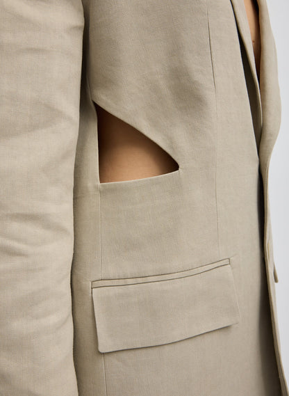 Stretch Linen Viscose Side Cut Blazer Sandstone - Tibi