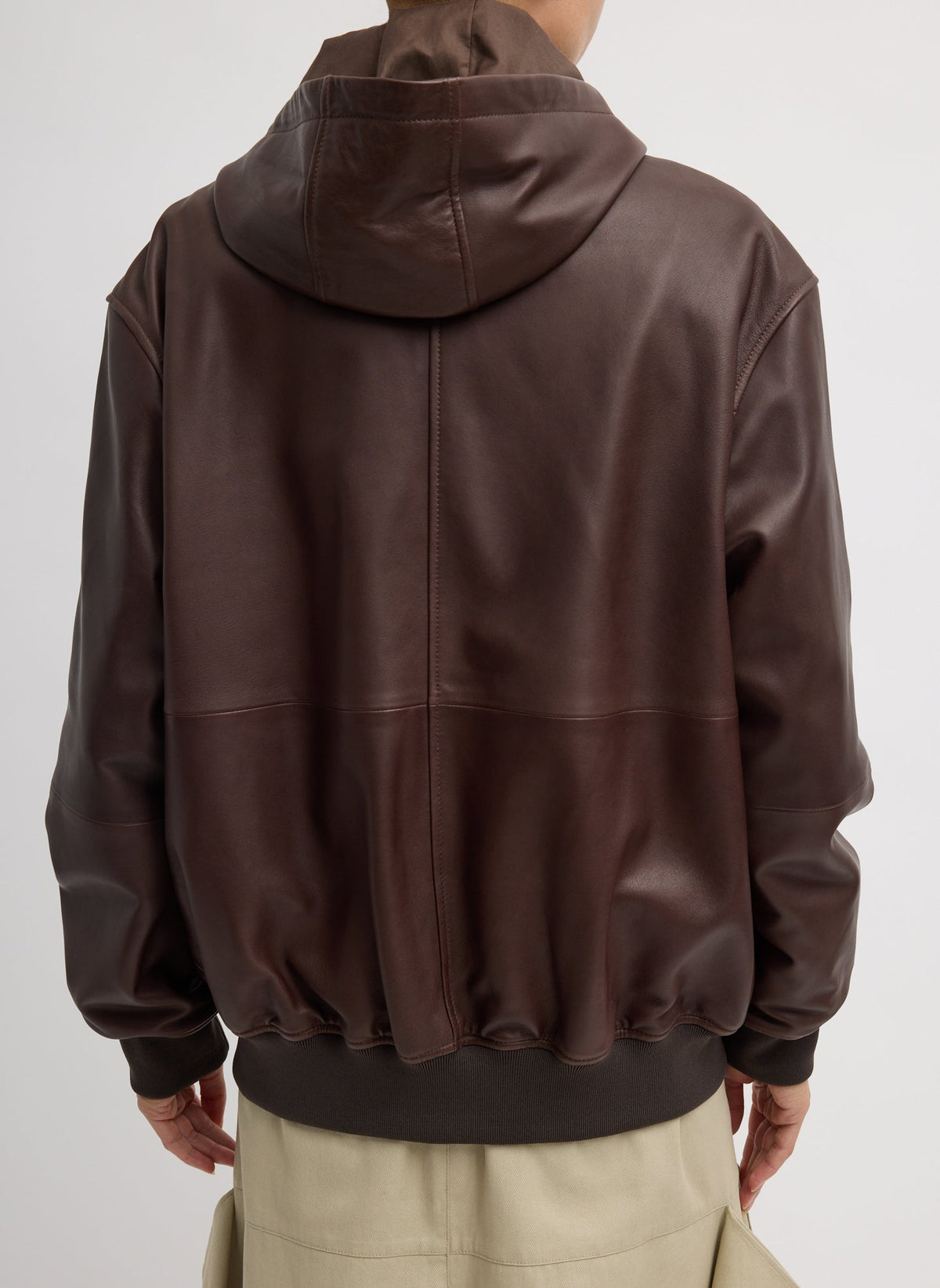 Leather Zip Up Hoodie Jacket Brown - Tibi