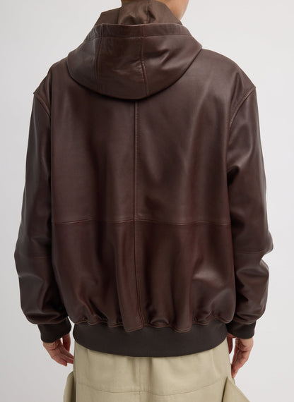 Leather Zip Up Hoodie Jacket Brown - Tibi
