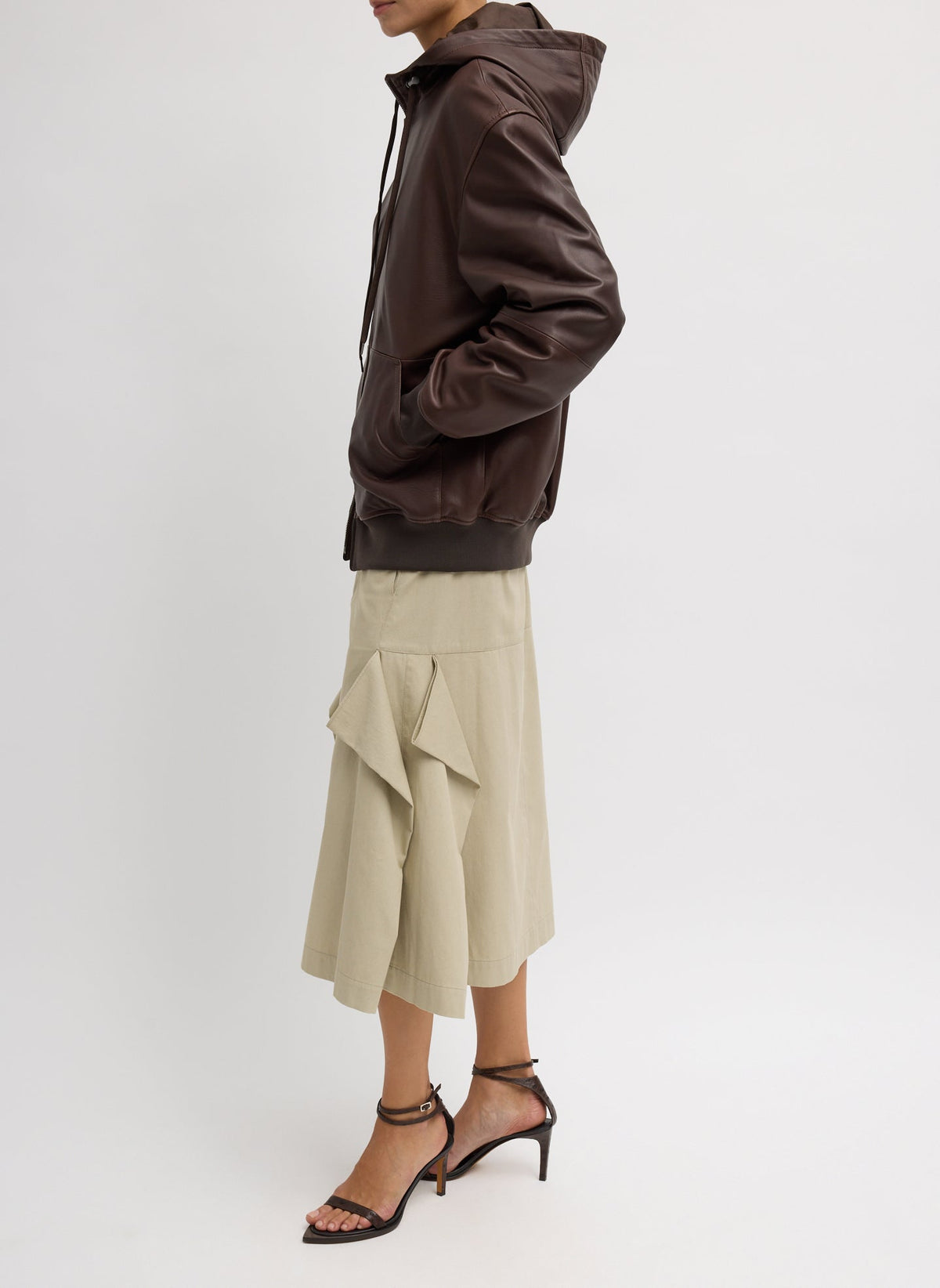 Leather Zip Up Hoodie Jacket Brown - Tibi