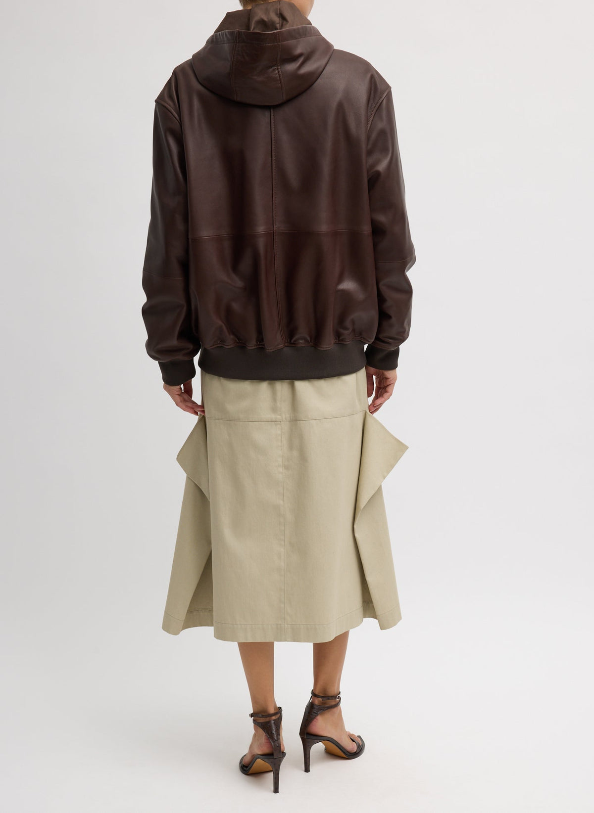 Leather Zip Up Hoodie Jacket Brown - Tibi