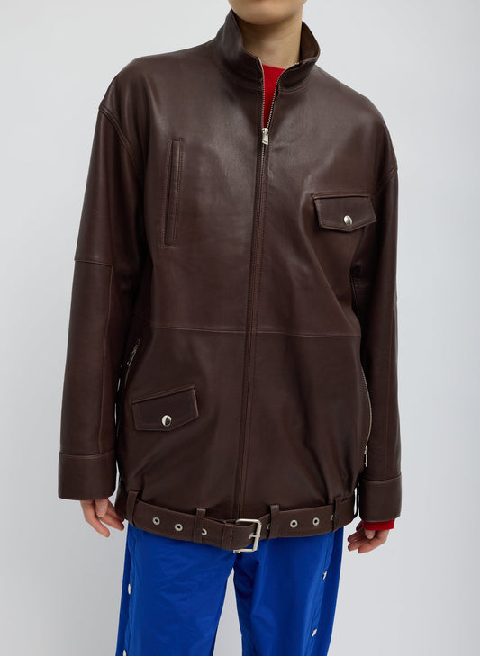 Leather Moto Bomber Brown - Tibi