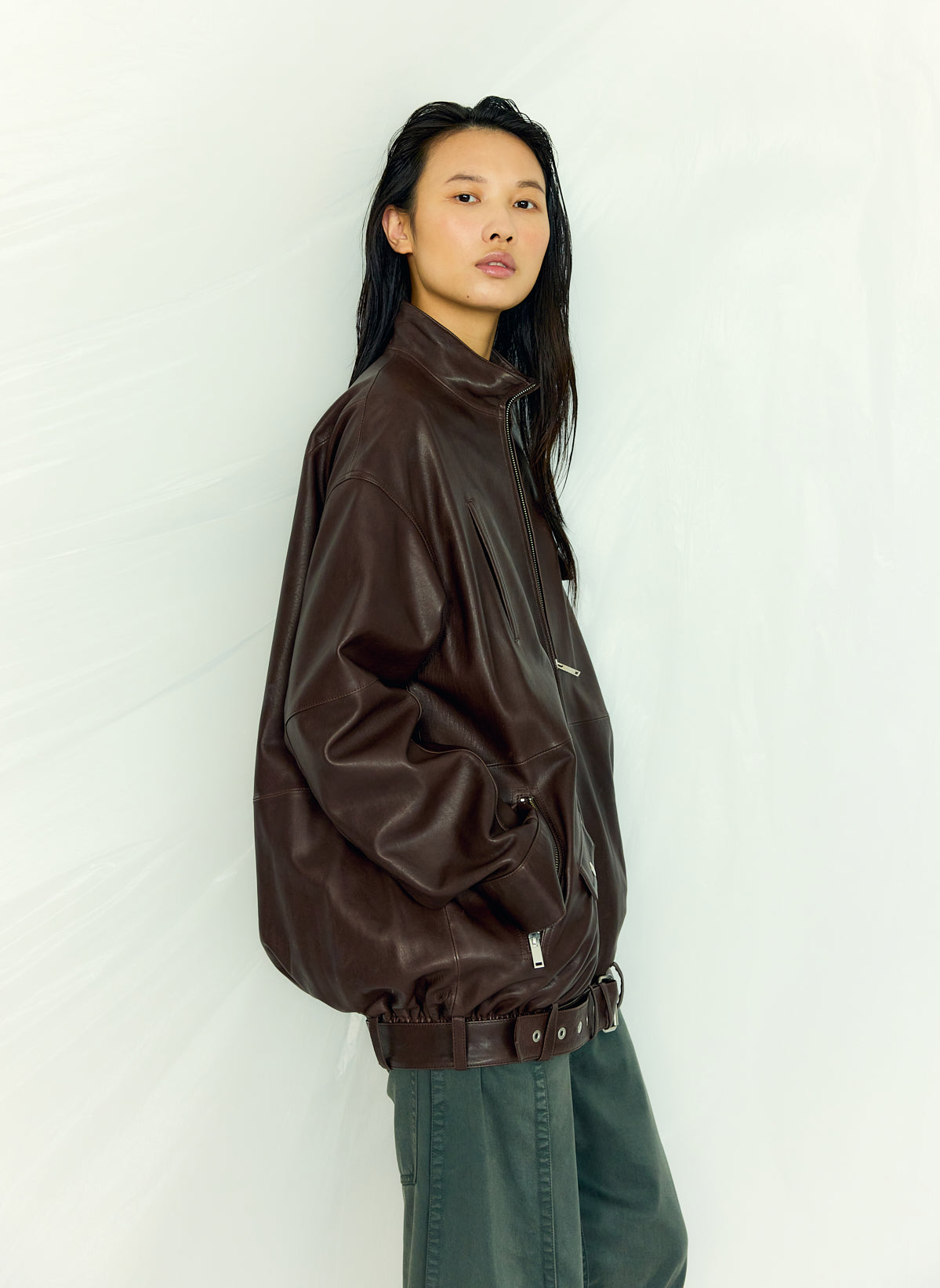 Leather Moto Bomber Brown - Tibi