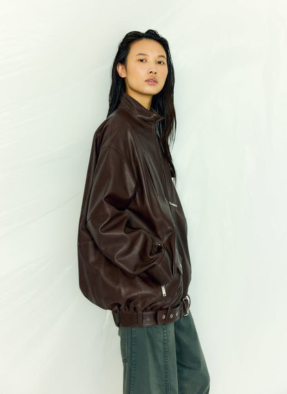 Leather Moto Bomber Brown - Tibi