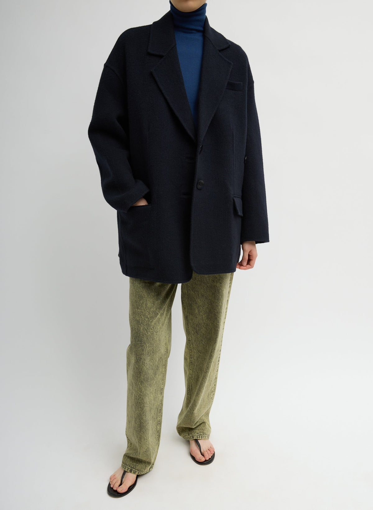 Luxe Double Faced Wool Angora Liam Blazer Navy - Tibi