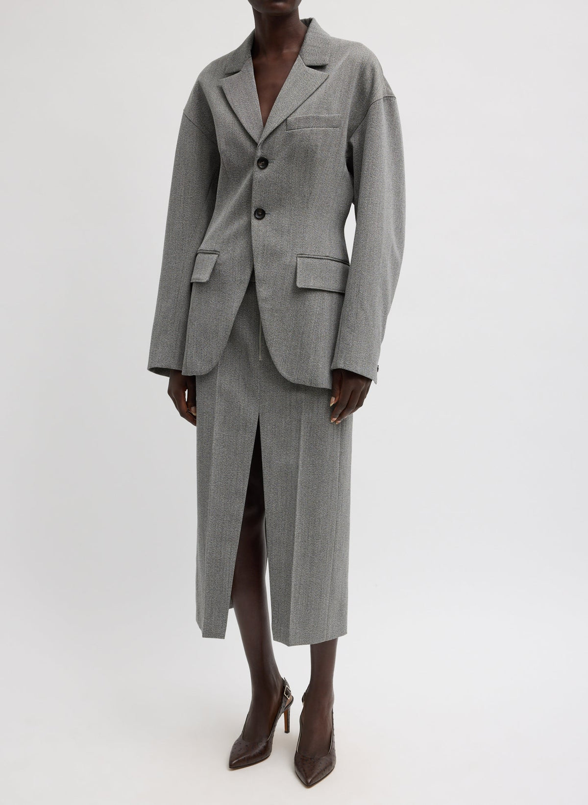 Structured Wool Sculpted Blazer Grey Multi - Tibi