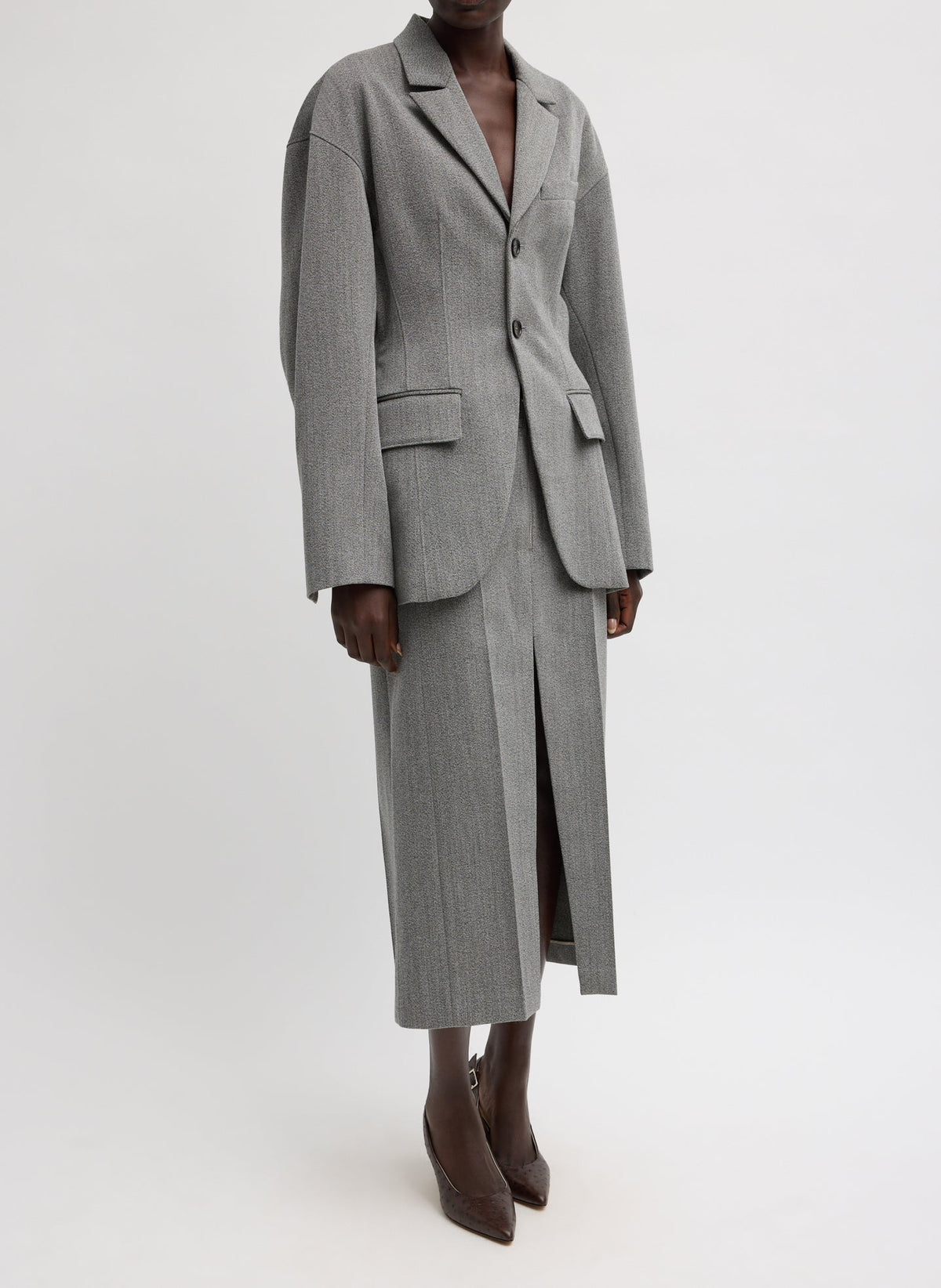 Structured Wool Sculpted Blazer Grey Multi - Tibi