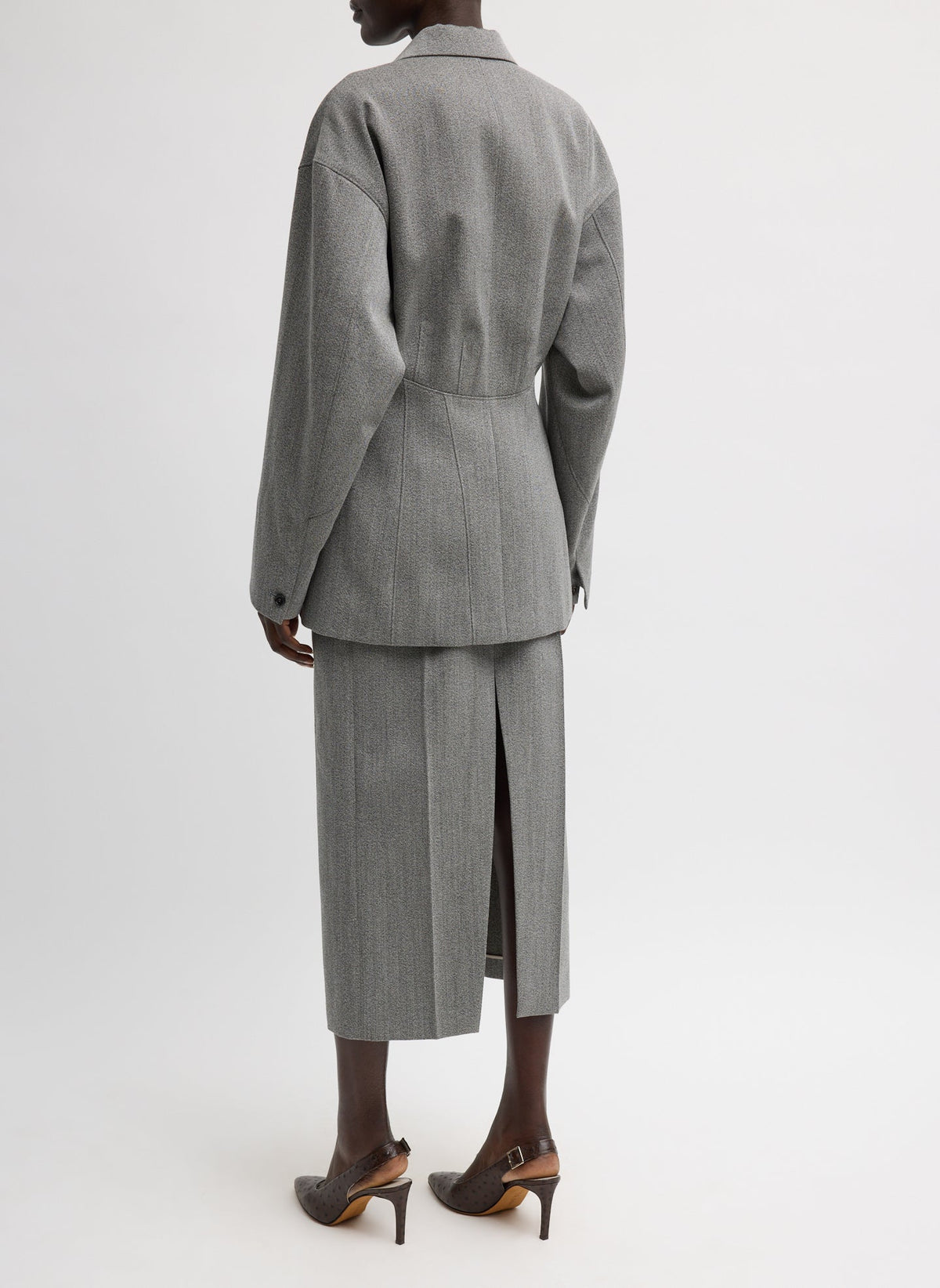 Structured Wool Sculpted Blazer Grey Multi - Tibi