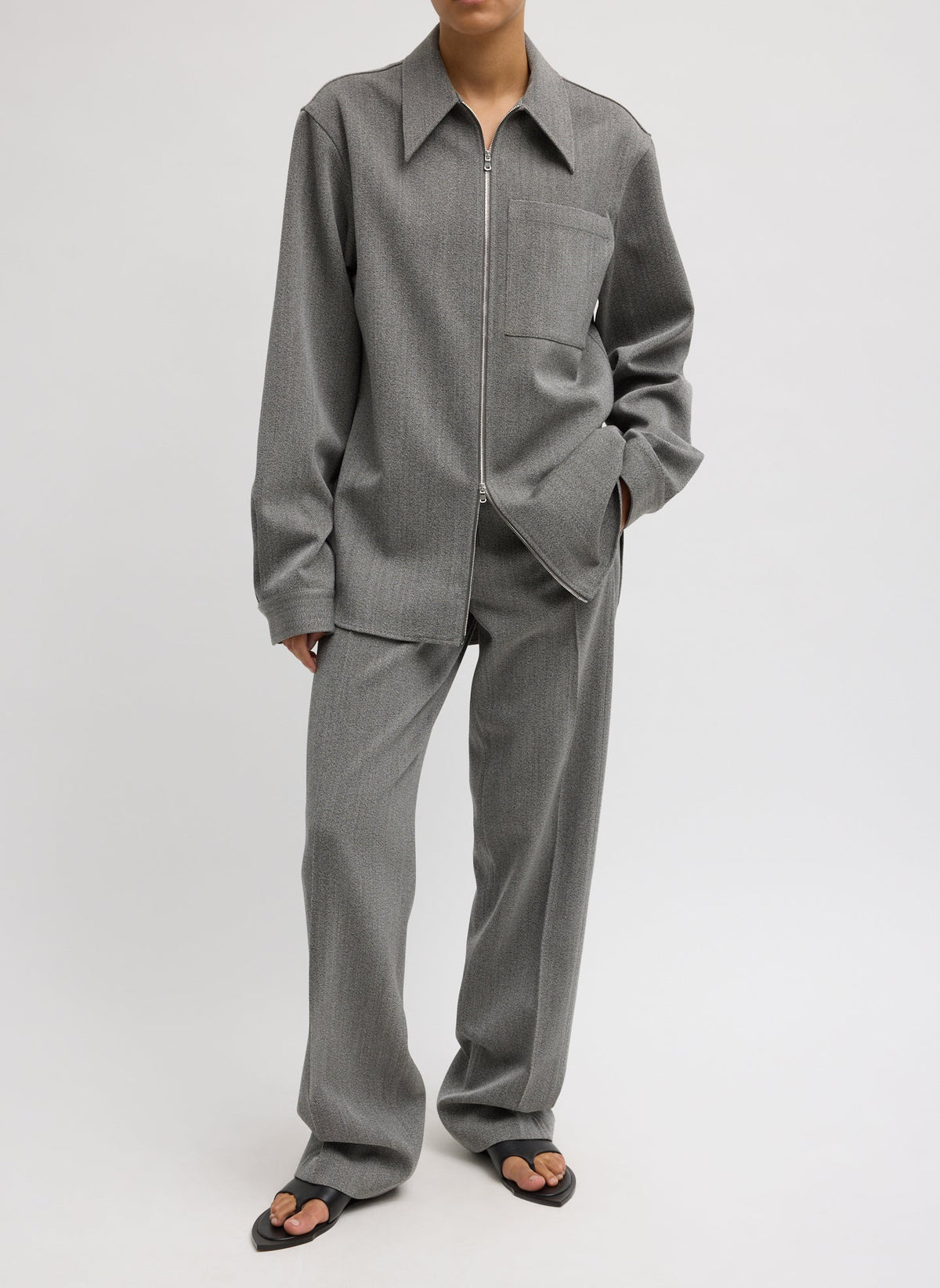 Structured Wool Zipper Jacket Grey Multi - Tibi