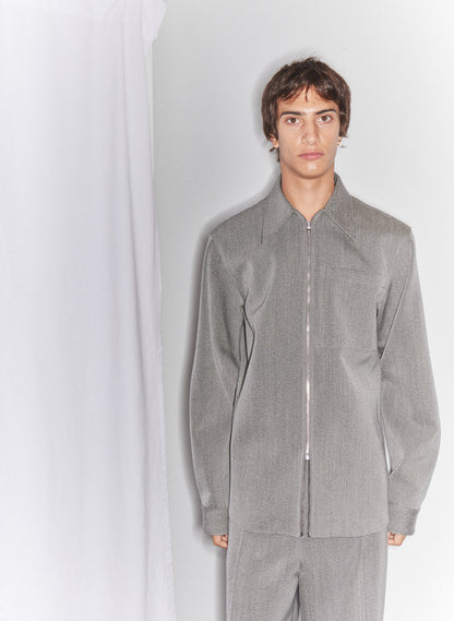 Structured Wool Zipper Jacket Grey Multi - Tibi