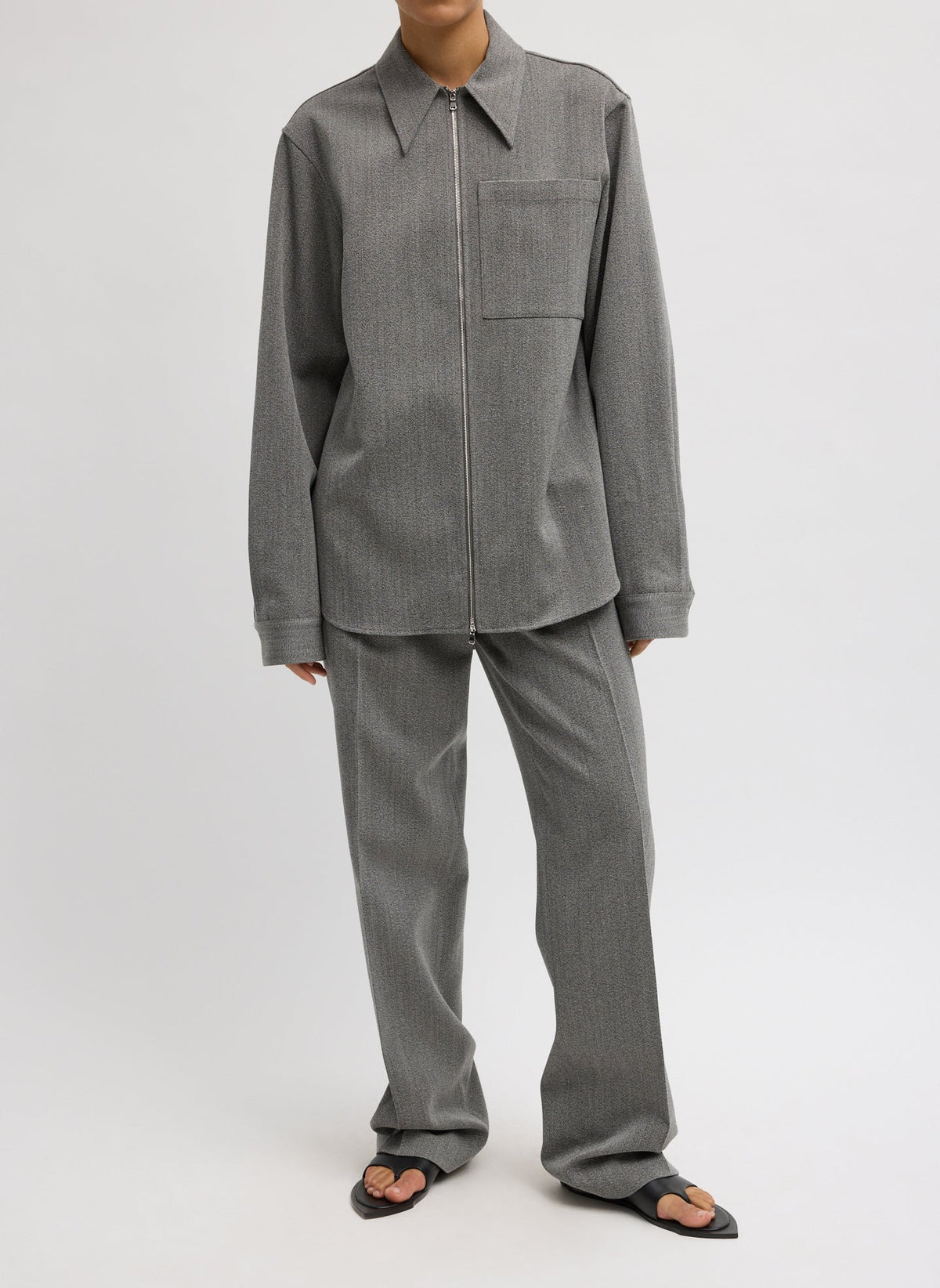 Structured Wool Zipper Jacket Grey Multi - Tibi