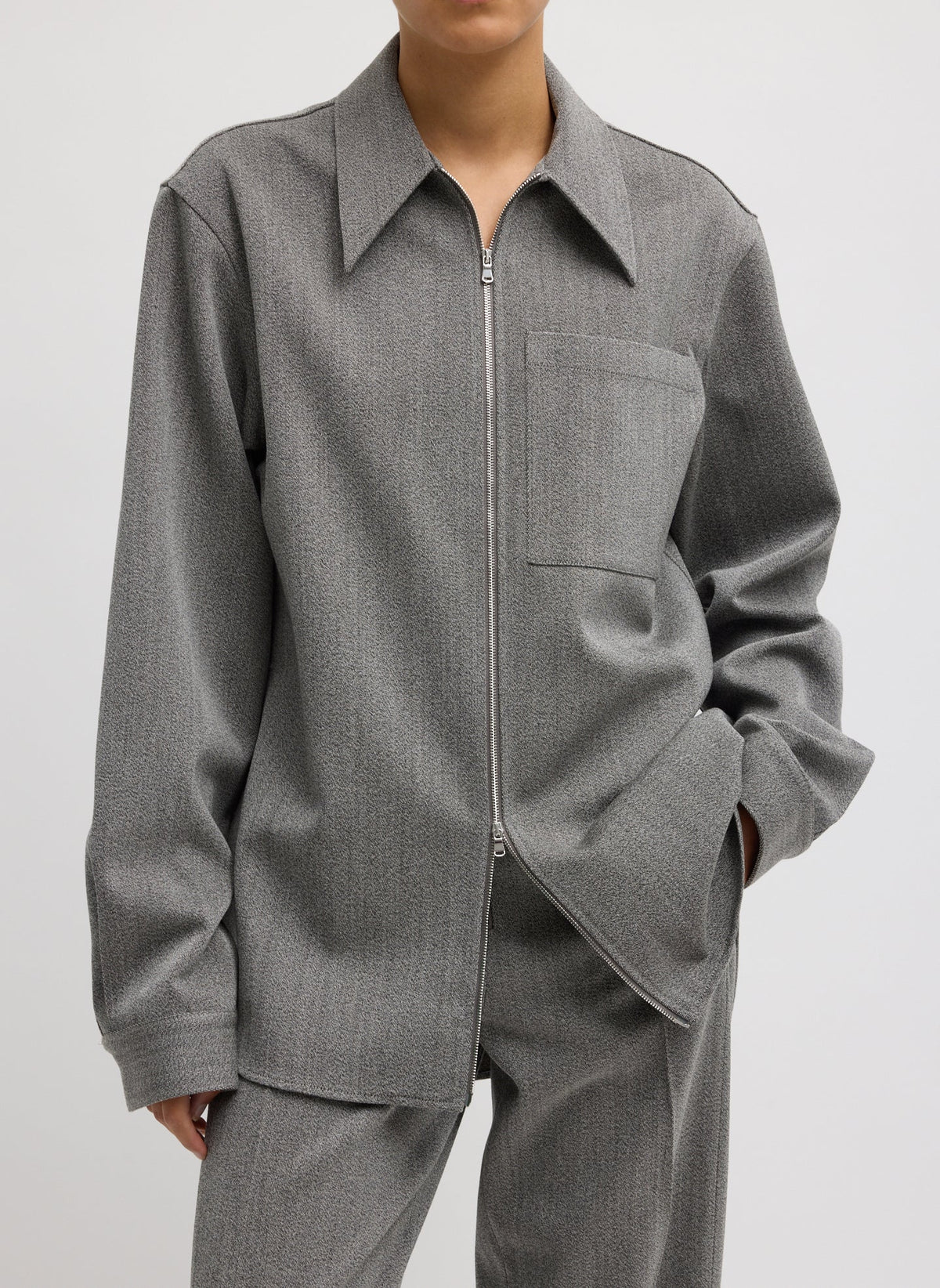 Structured Wool Zipper Jacket Grey Multi - Tibi