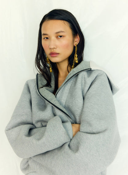 Compact Tech French Terry Zip Up Hoodie Heather Grey - Tibi