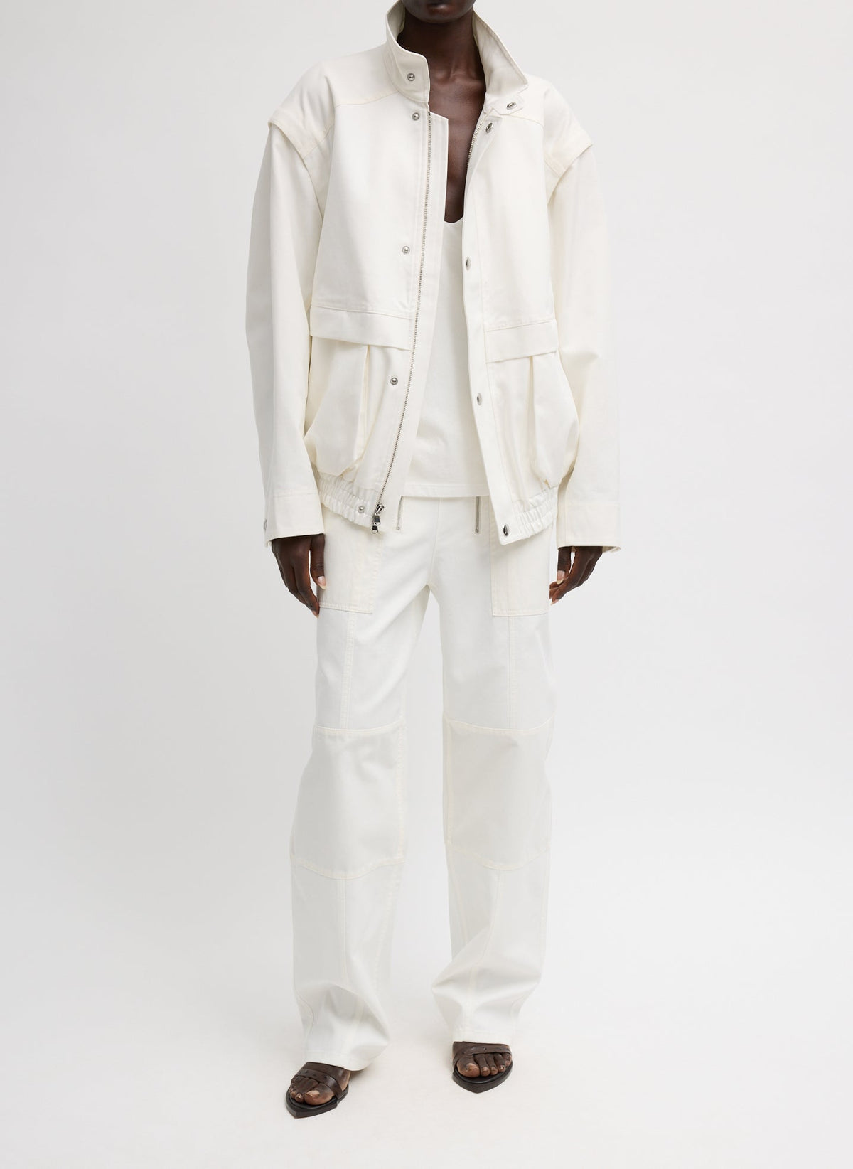 Patchwork Twill Slicker Jacket White - Tibi