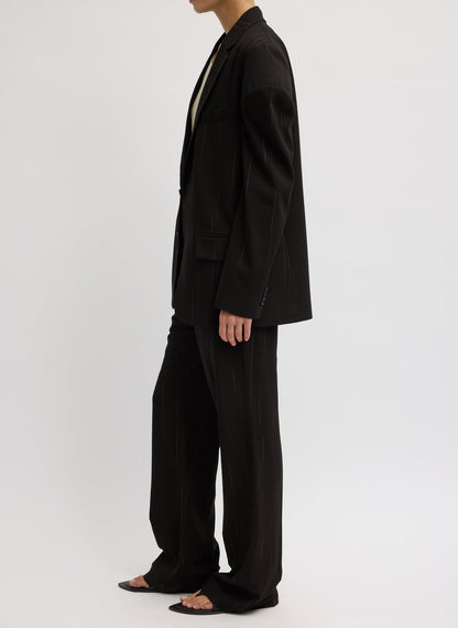 Viscose Suiting Hinged Sleeve Blazer Black Multi - Tibi