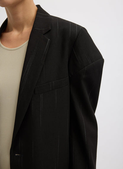 Viscose Suiting Hinged Sleeve Blazer Black Multi - Tibi