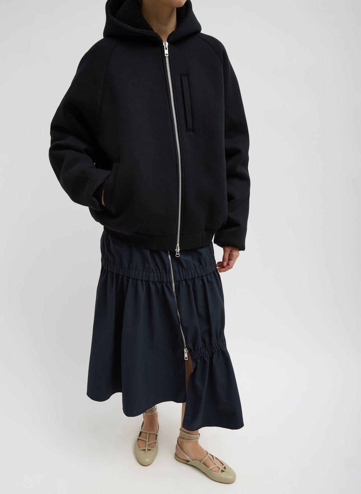 Compact Tech French Terry Zip Up Hoodie Black - Tibi