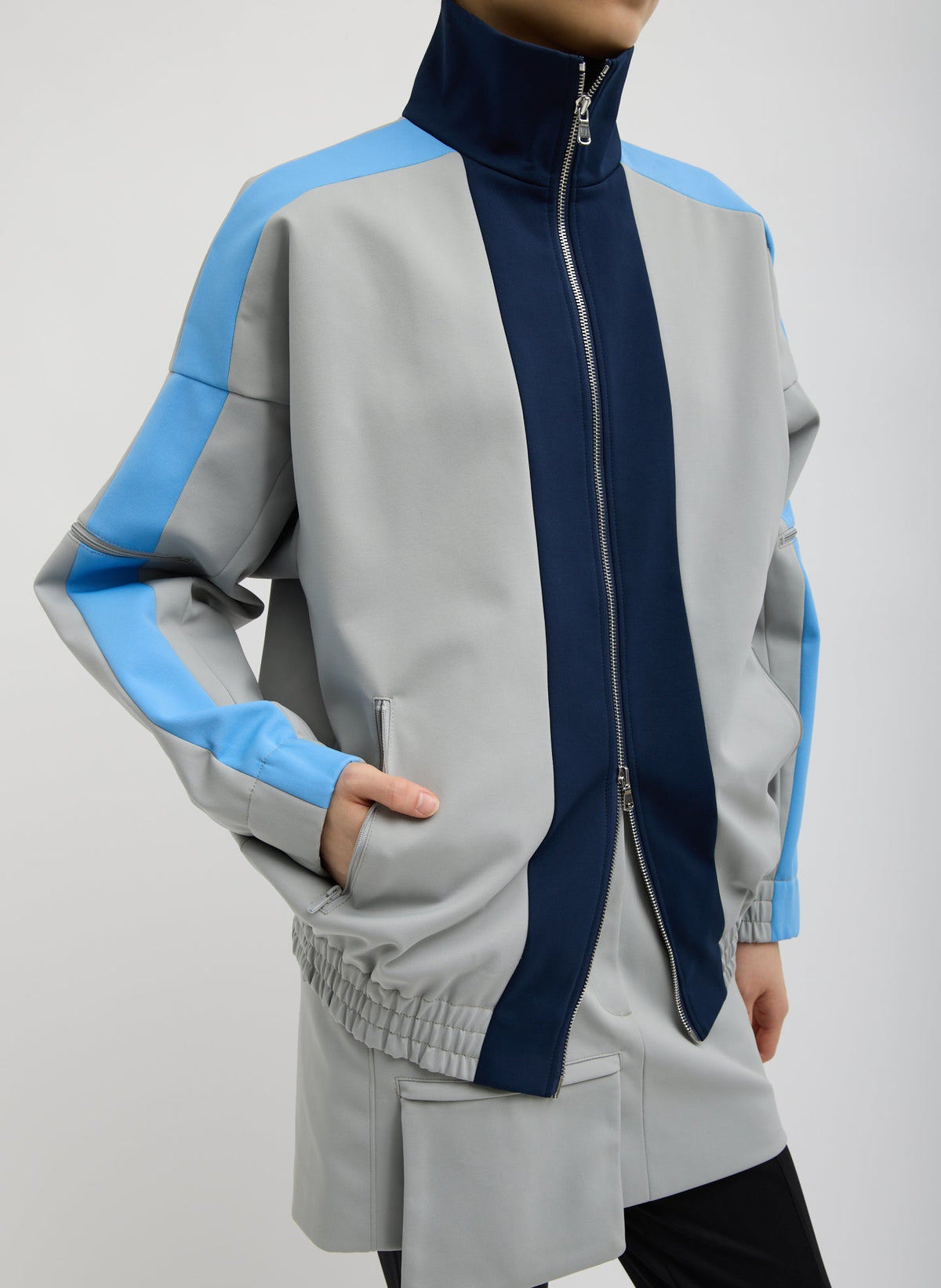 Compact Tech Knit Bomber Light Grey Multi - Tibi