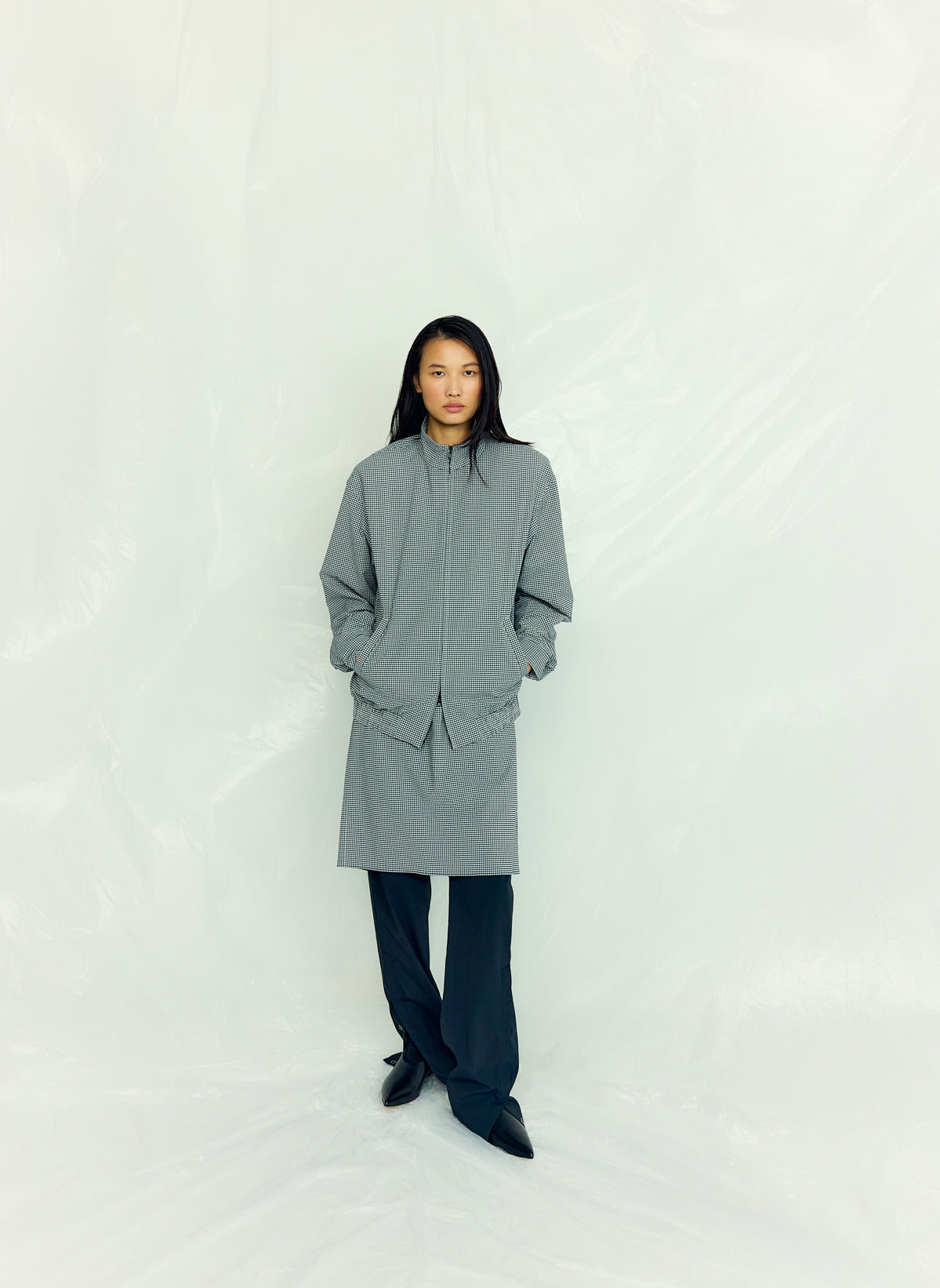 Tech Gingham Track Jacket Black/White Gingham - Tibi