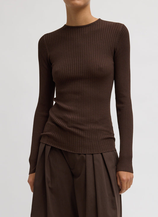 Ribbed Sweater Crewneck Pullover Hickory Brown - Tibi