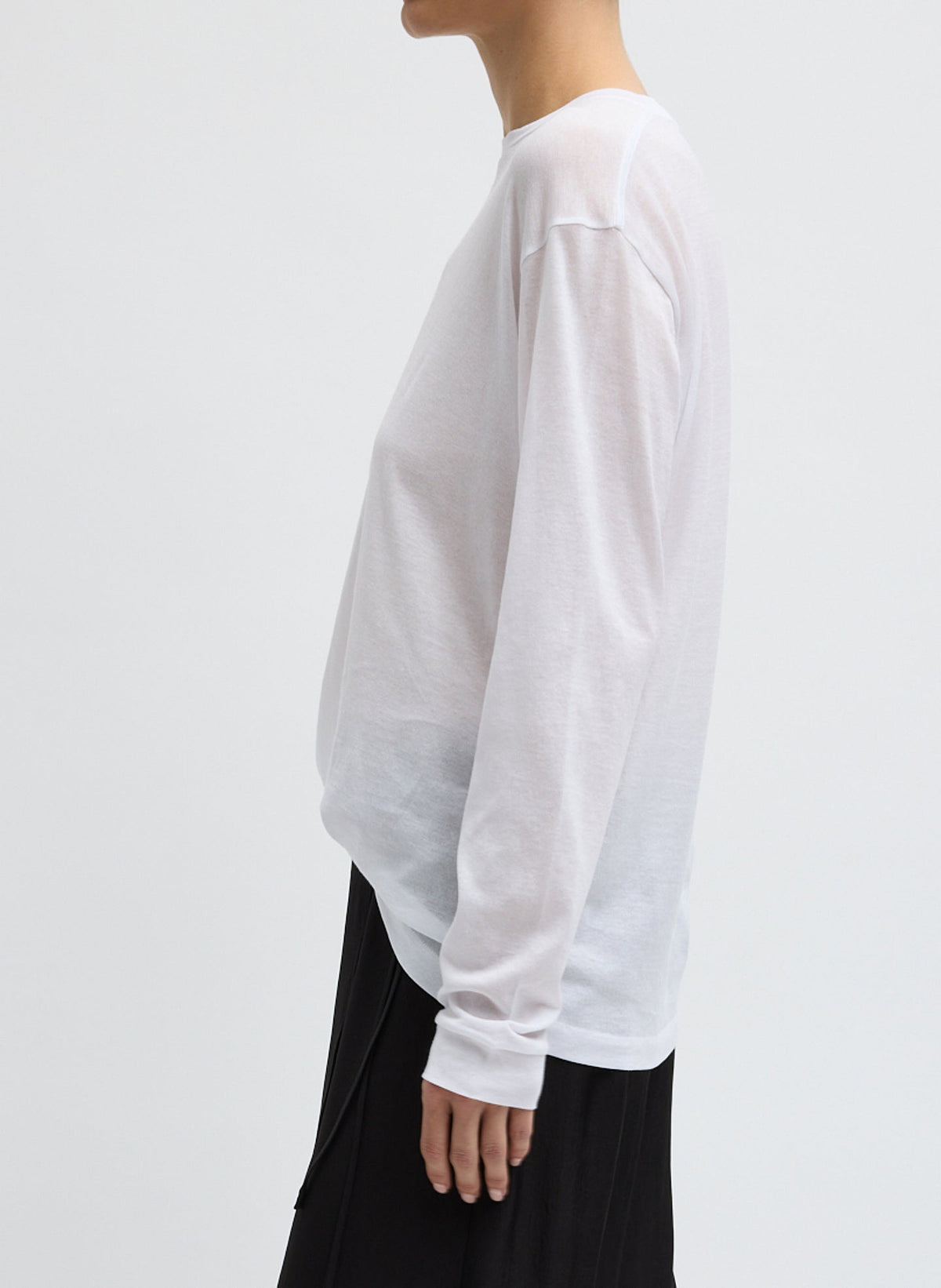 Sheer Crepe Knit Crewneck Unisex Long Sleeve T-Shirt White - Tibi