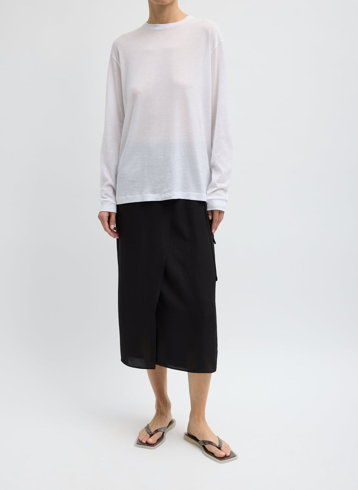 Sheer Crepe Knit Crewneck Unisex Long Sleeve T-Shirt White - Tibi
