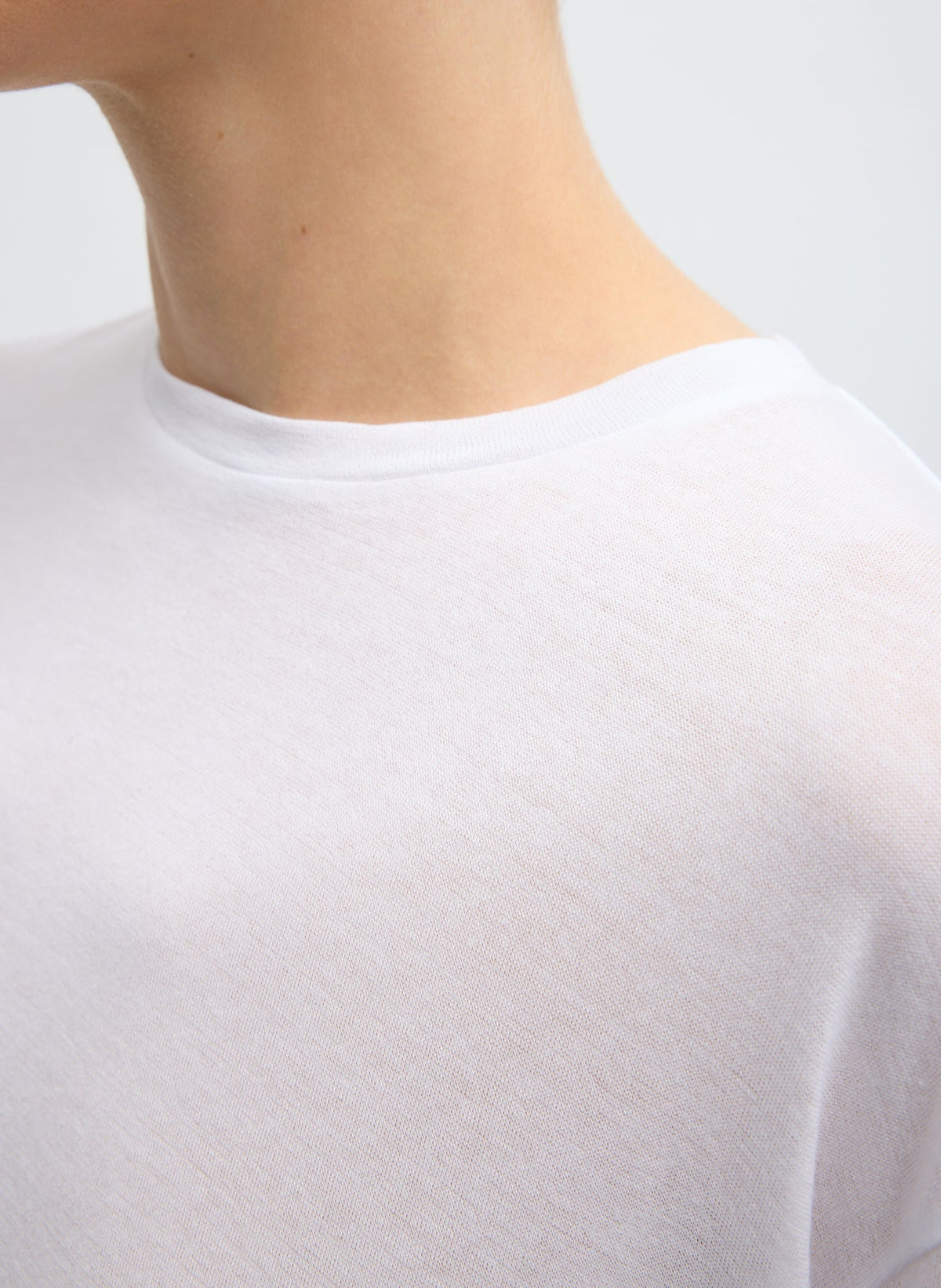 Sheer Crepe Knit Crewneck Unisex Long Sleeve T-Shirt White - Tibi