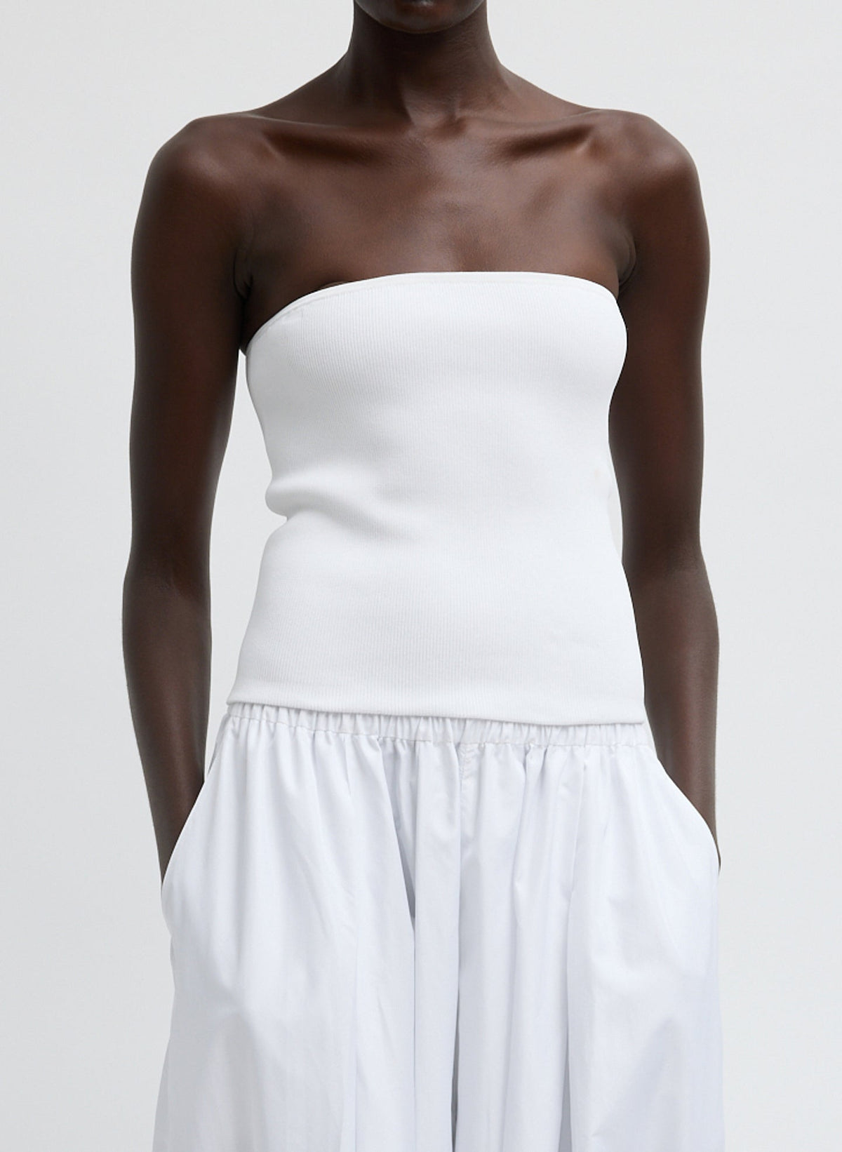 Ribbed Sweater Tube Top White - Tibi
