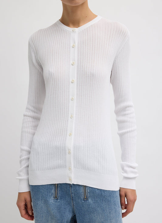 Ribbed Sweater Slim Cardigan White - Tibi