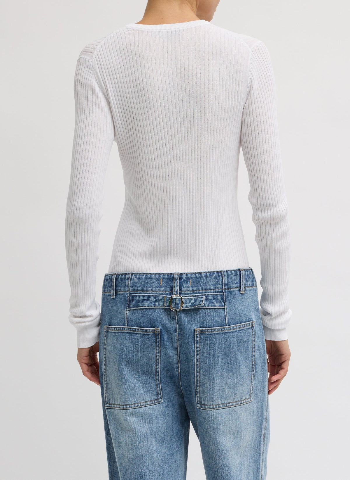 Ribbed Sweater Slim Cardigan White - Tibi