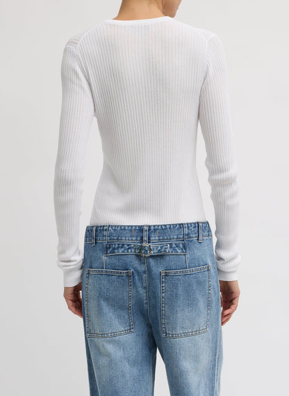 Ribbed Sweater Slim Cardigan White - Tibi
