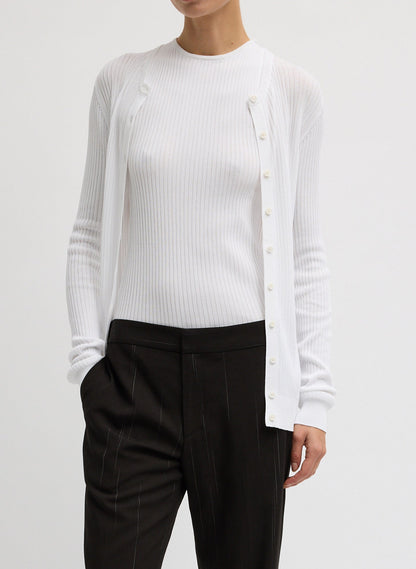 Ribbed Sweater Slim Cardigan White - Tibi