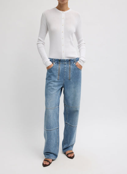 Ribbed Sweater Slim Cardigan White - Tibi