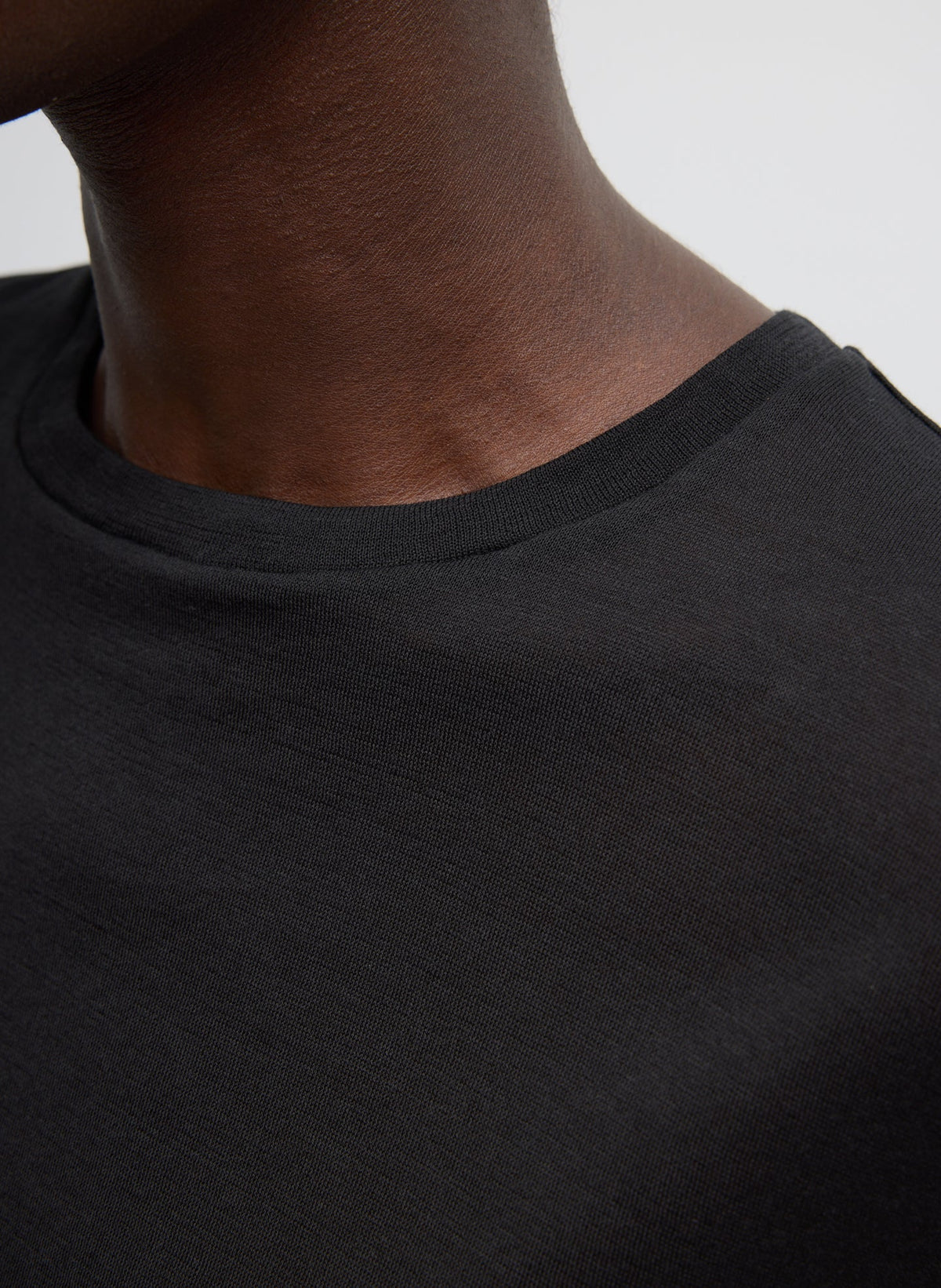 Sheer Crepe Knit Crewneck Unisex Long Sleeve T-Shirt Black - Tibi