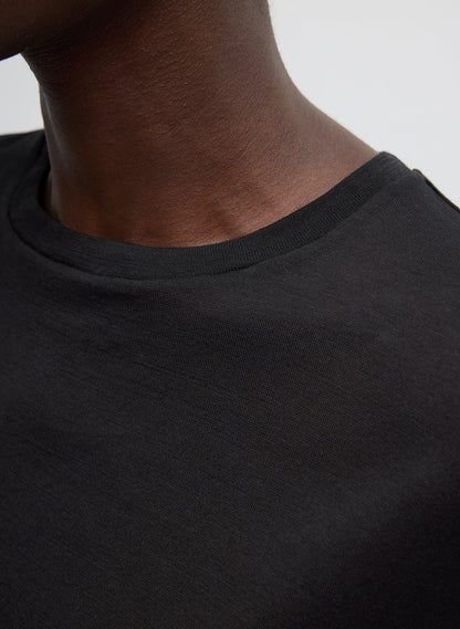 Sheer Crepe Knit Crewneck Unisex Long Sleeve T-Shirt Black - Tibi
