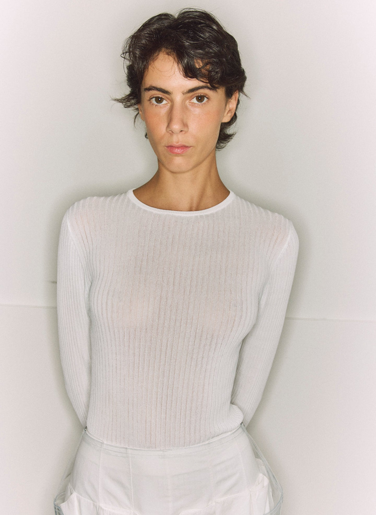 Ribbed Sweater Crewneck Pullover White - Tibi