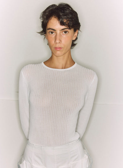 Ribbed Sweater Crewneck Pullover White - Tibi