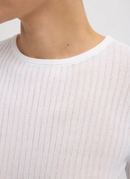 Ribbed Sweater Crewneck Pullover White - Tibi
