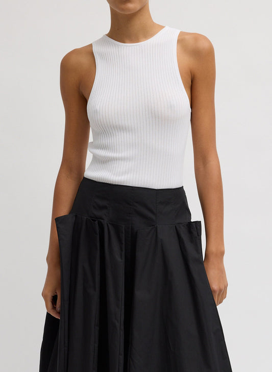Ribbed Sweater Cut Out Tank White - Tibi