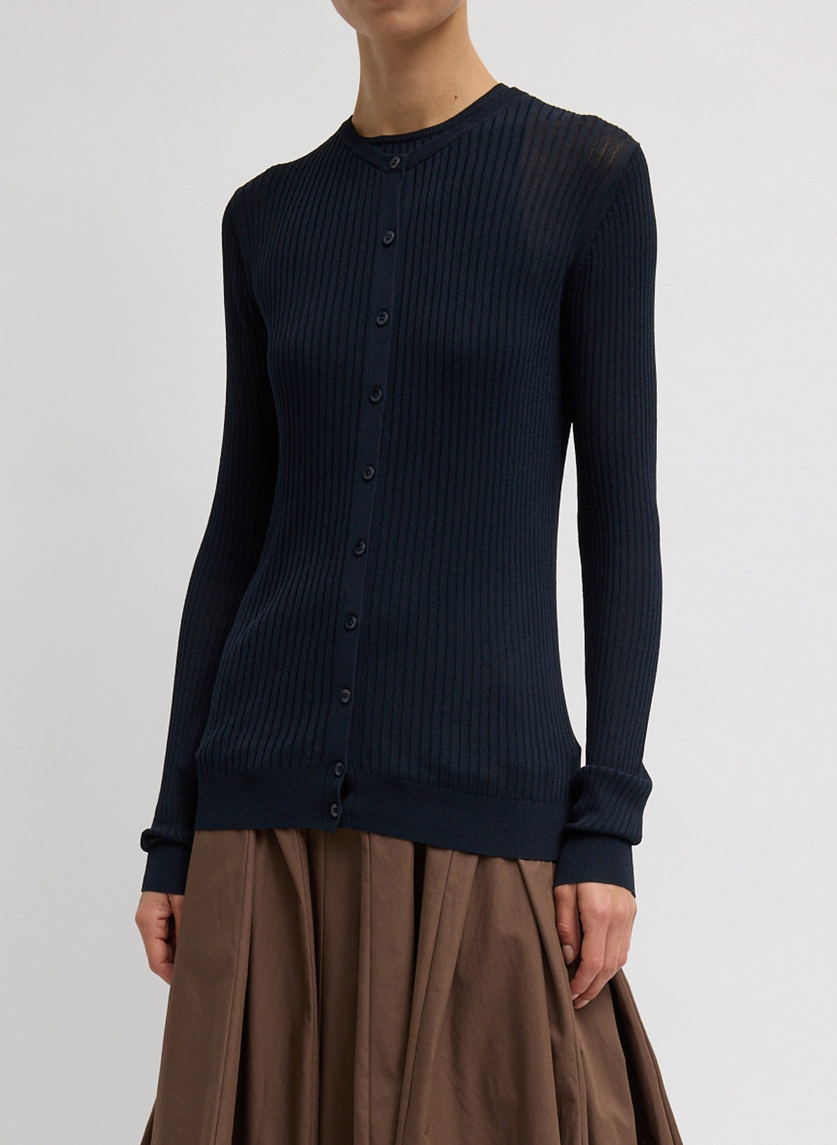Ribbed Sweater Slim Cardigan Navy - Tibi
