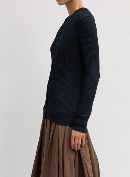 Ribbed Sweater Slim Cardigan Navy - Tibi