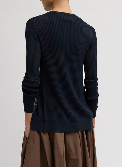 Ribbed Sweater Slim Cardigan Navy - Tibi