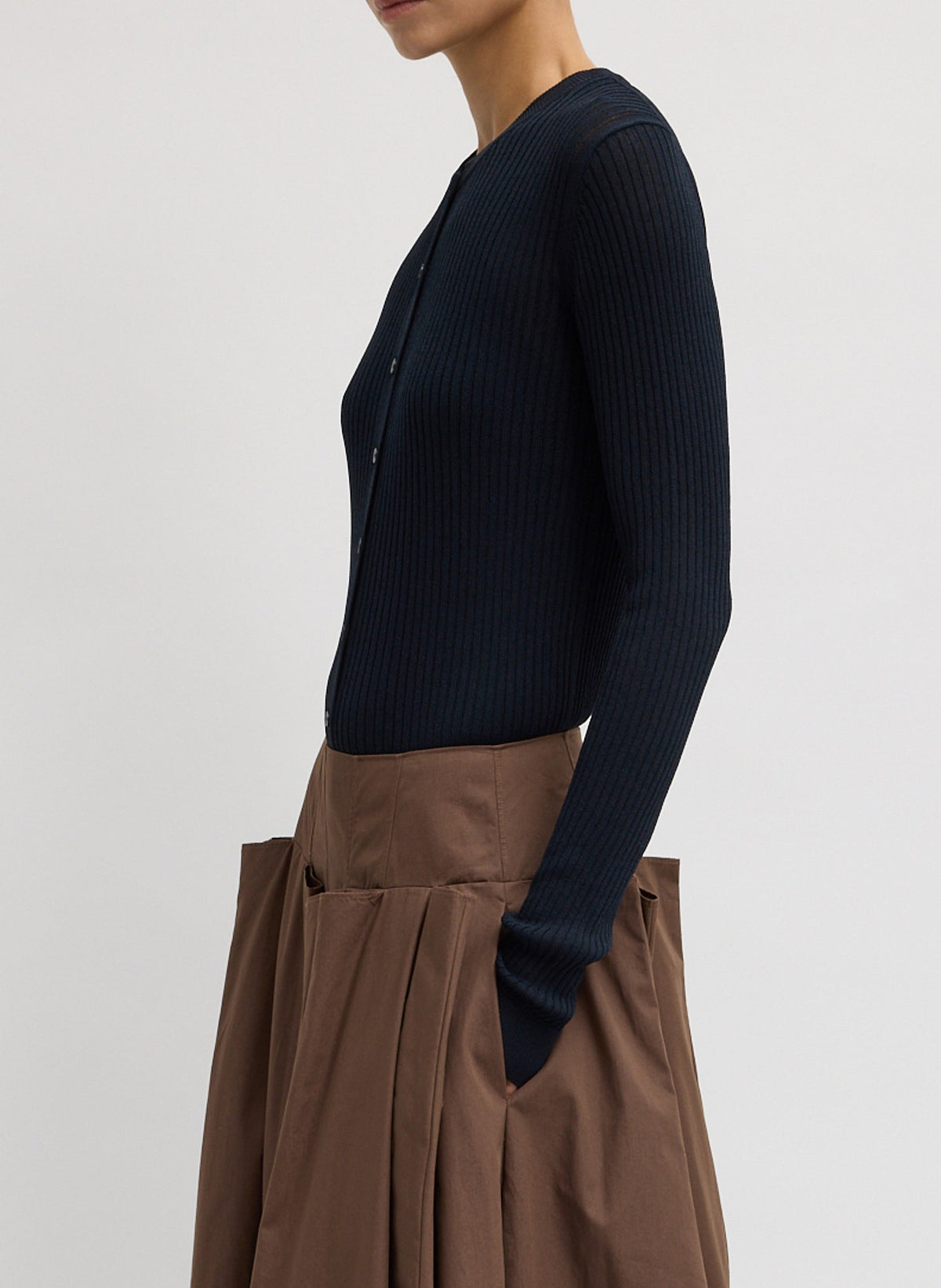 Ribbed Sweater Slim Cardigan Navy - Tibi