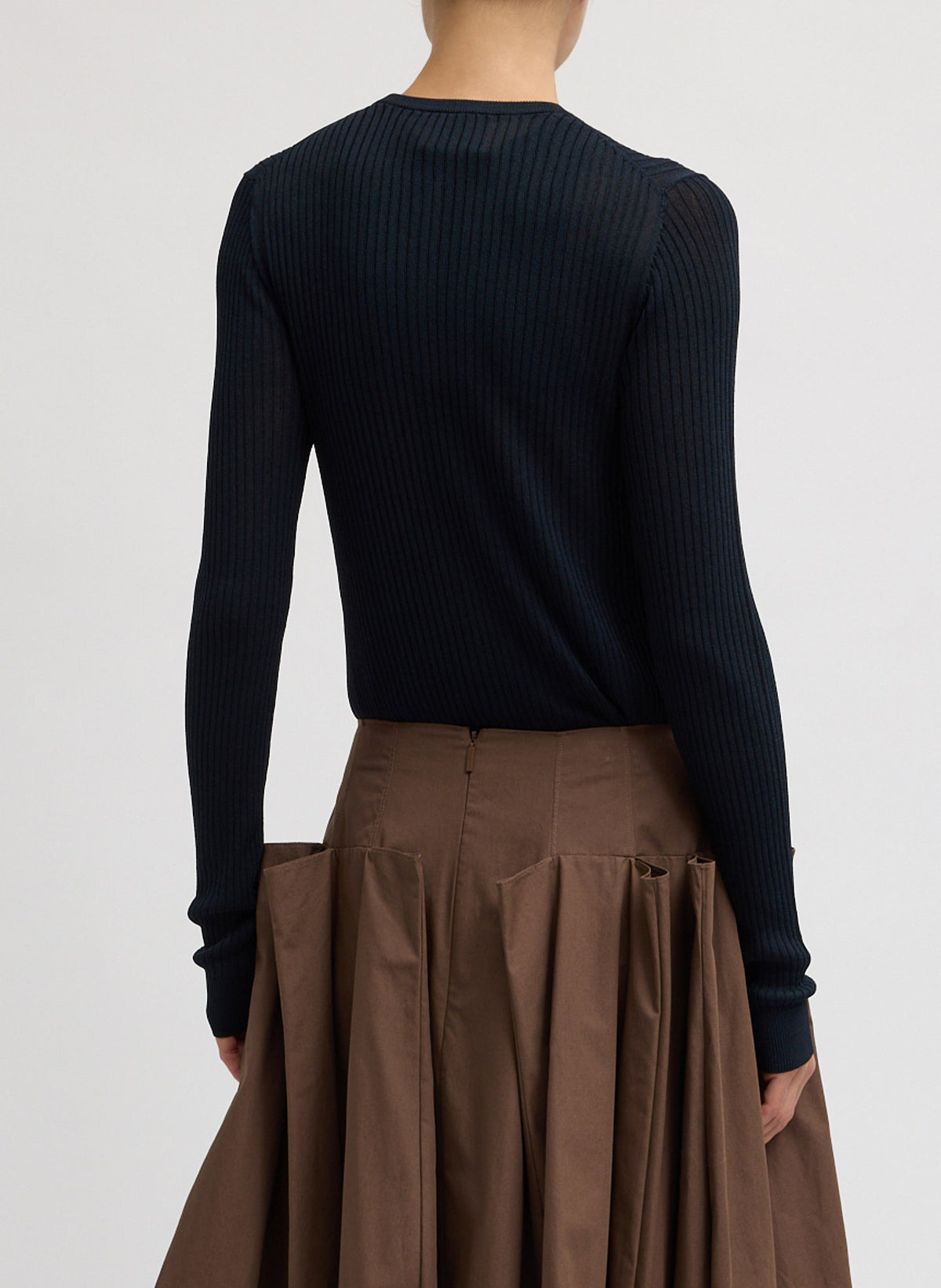Ribbed Sweater Slim Cardigan Navy - Tibi