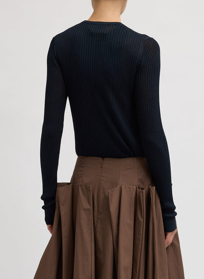 Ribbed Sweater Slim Cardigan Navy - Tibi