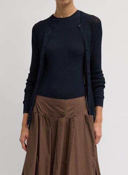 Ribbed Sweater Slim Cardigan Navy - Tibi