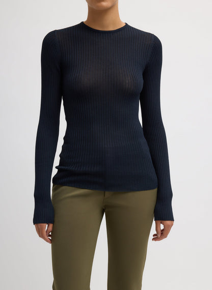 Ribbed Sweater Crewneck Pullover Navy - Tibi