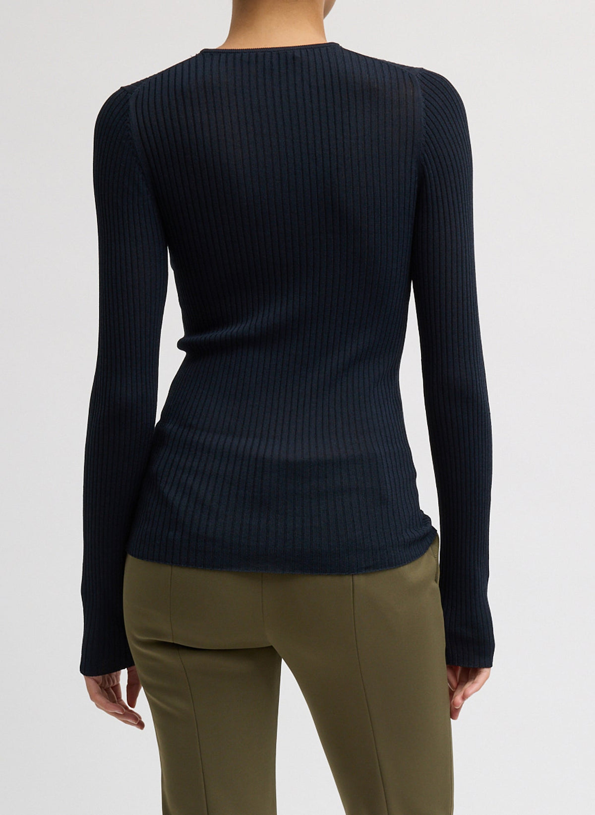 Ribbed Sweater Crewneck Pullover Navy - Tibi