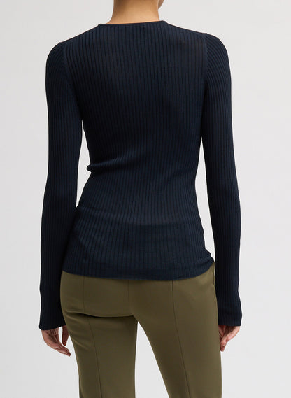 Ribbed Sweater Crewneck Pullover Navy - Tibi