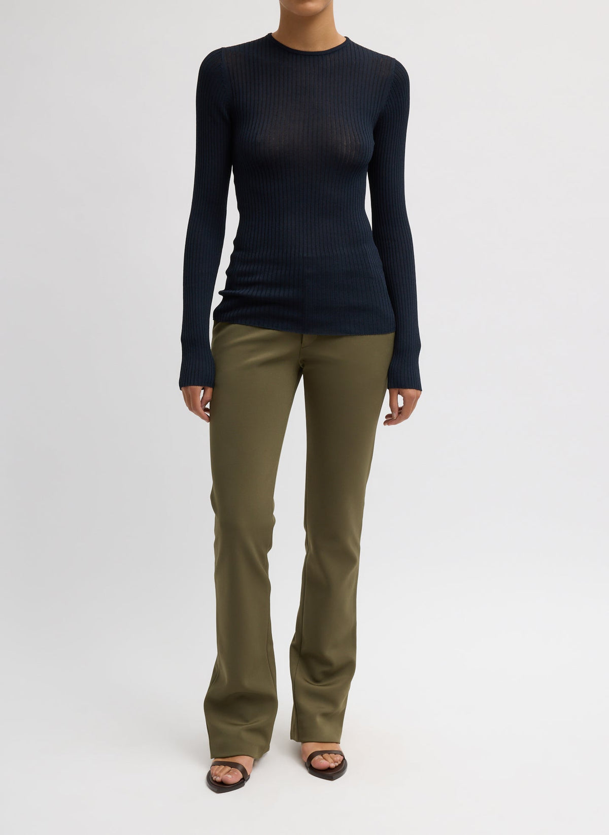 Ribbed Sweater Crewneck Pullover Navy - Tibi
